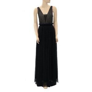 Free People Sequin Beaded Embellished Maxi Gown Dress Wedding Black S New